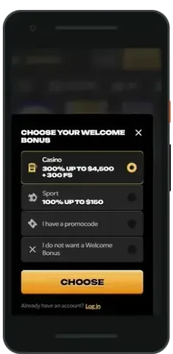 Spinsy sign-up on a phone