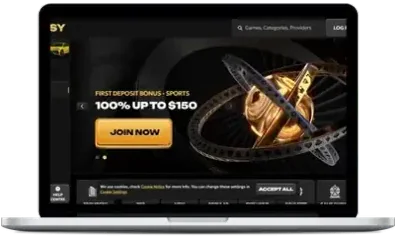 Spinsy casino lobby on a laptop